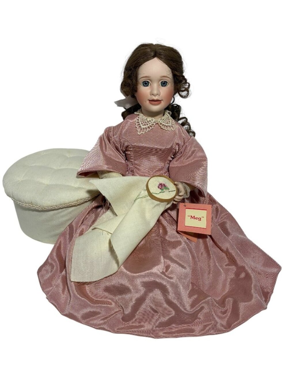 1994 Ashton-Drake Meg Little Women Doll 100% Complete Ottoman Embroidery Hoop